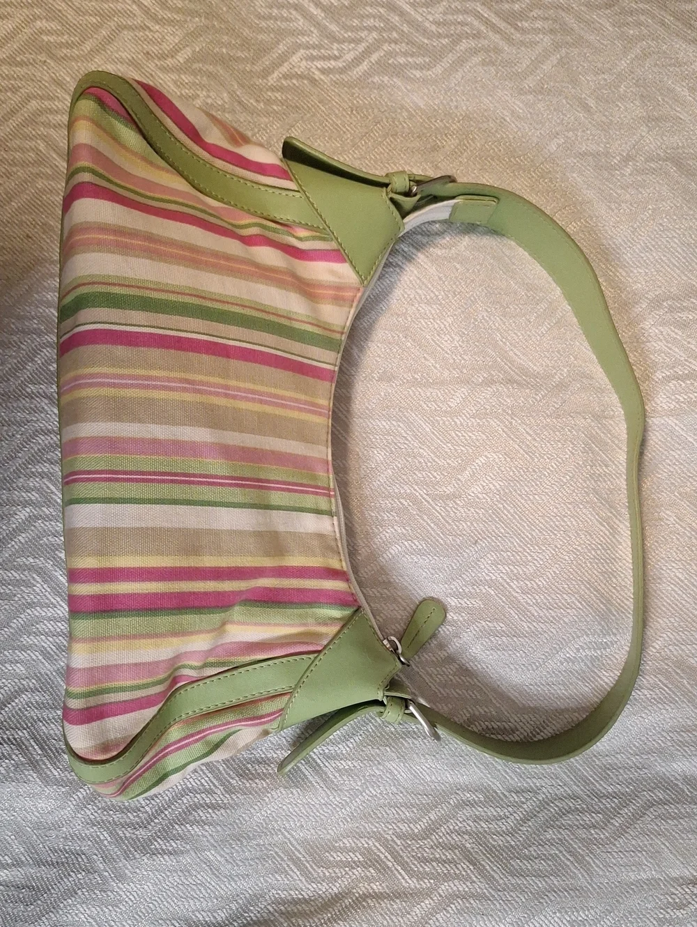 Fossil Striped Shoulder Bag in Pink and Light Green